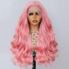 13x6 Lace Front Wig, 26-Inch Long Wavy Synthetic Pink Hair view 1