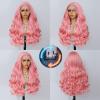 13x6 Lace Front Wig, 26-Inch Long Wavy Synthetic Pink Hair view 4