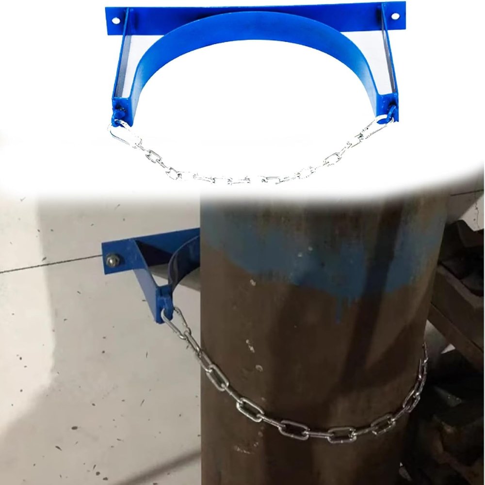 Generic Wall-Mounted Oxygen Cylinder Holder, Blue Steel with Chain, Heavy-Duty Holder for 1 Gas Cylinder (8-Pack, 35 x 20 cm)