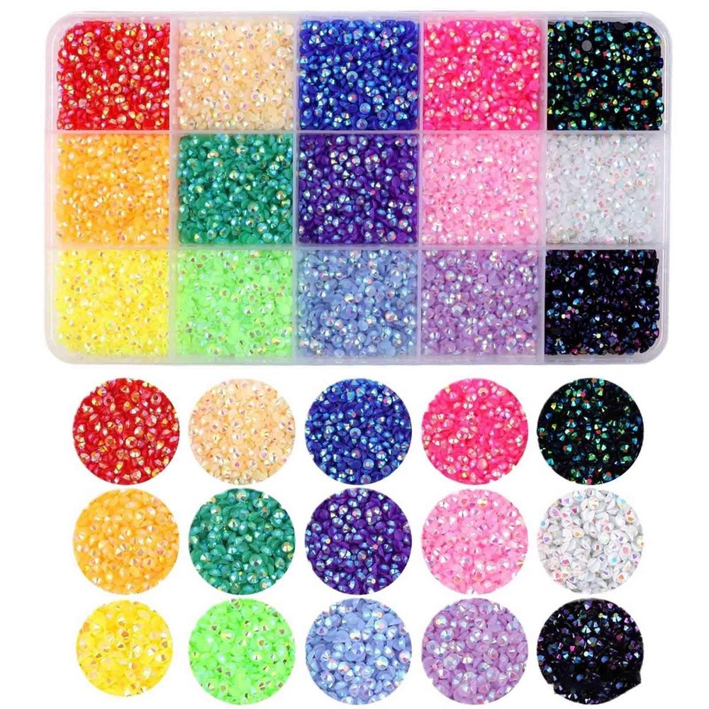 HAJHI Resin Rhinestone Bedazzler Kit, AB Multicolor, Handmade Nail Charms, DIY Glitter Stones for Bottles, Cups and Hats, with Tweezers and Pickup Pen (15-Cell, 5 mm)