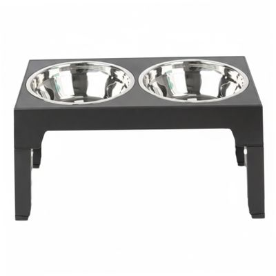 Elevated Dog Bowl Stand, 4-Height Adjustable Feeding Station with 2 Stainless Steel Bowls, Non-Slip and Easy to Clean, Black