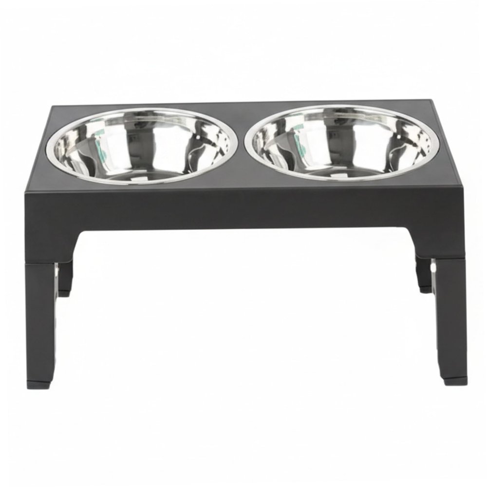Elevated Dog Bowl Stand, 4-Height Adjustable Feeding Station with 2 Stainless Steel Bowls, Non-Slip and Easy to Clean, Black