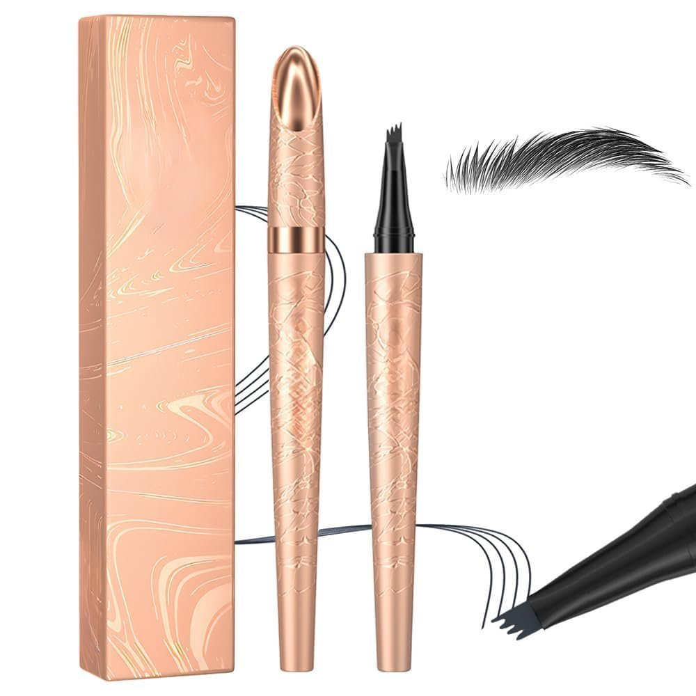 Microblading Eyebrow Pencil, Waterproof 4-Tip Fine-Line Pencil (Black)
