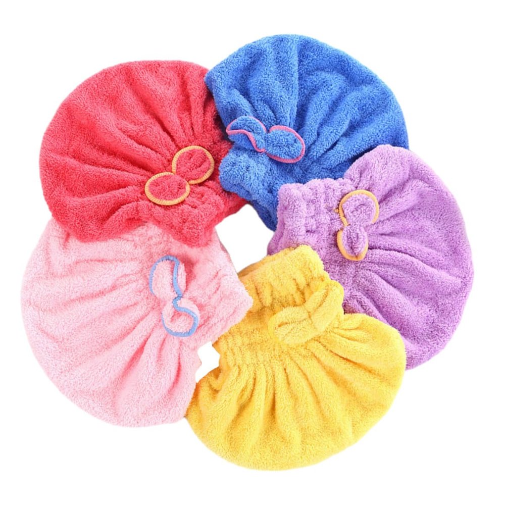 Hair Drying Caps, 5-Piece Polyester Coral Fleece Set