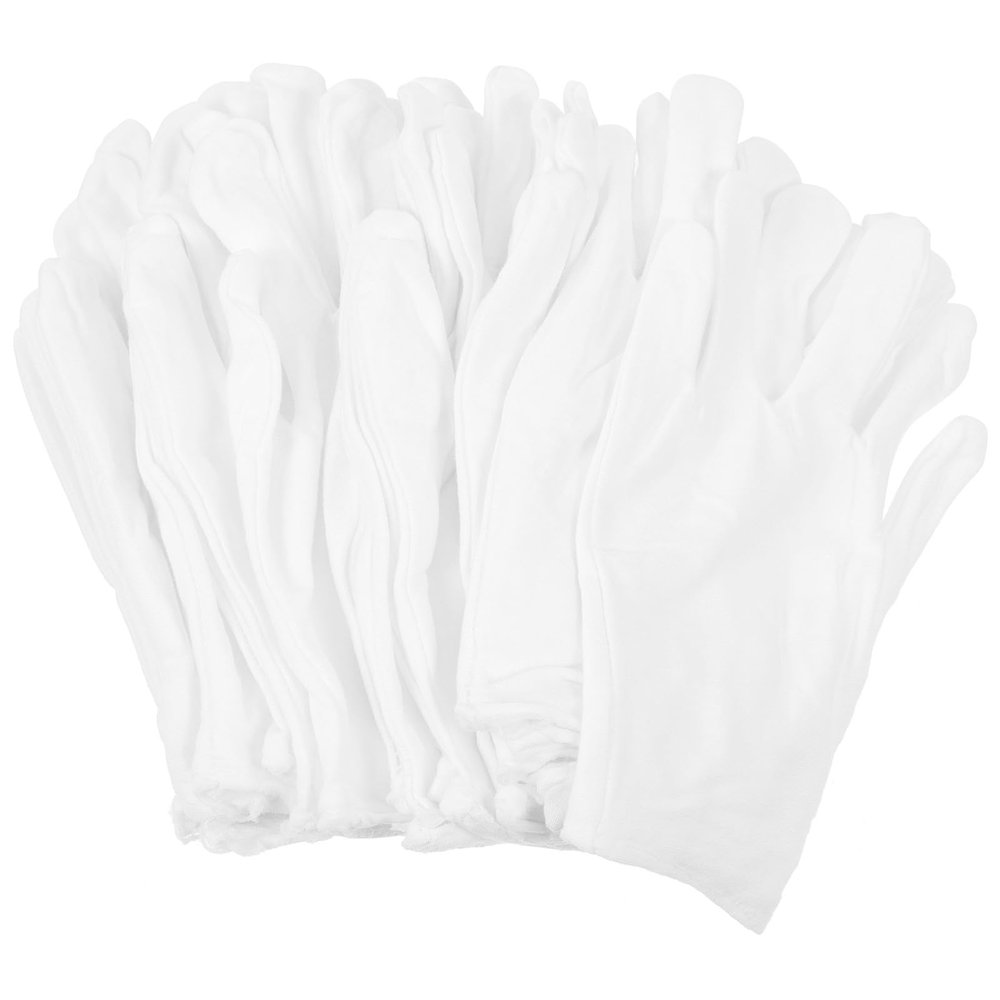 Tofficu White Cotton Gloves, 12 Pairs