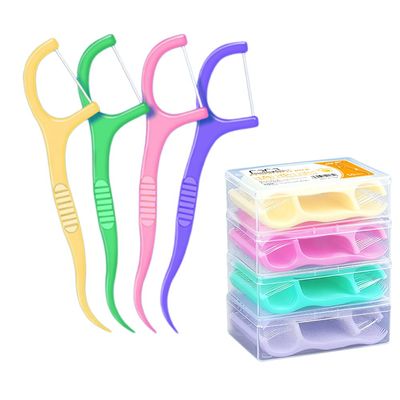 Dental Floss Picks, 200 Count, 4 Flavors and Colors, Disposable Flossers with Toothpicks