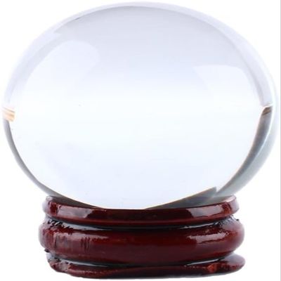 Clear Crystal Ball Asian Rare Quartz Magic Sphere with Stand Base, White, 90 mm