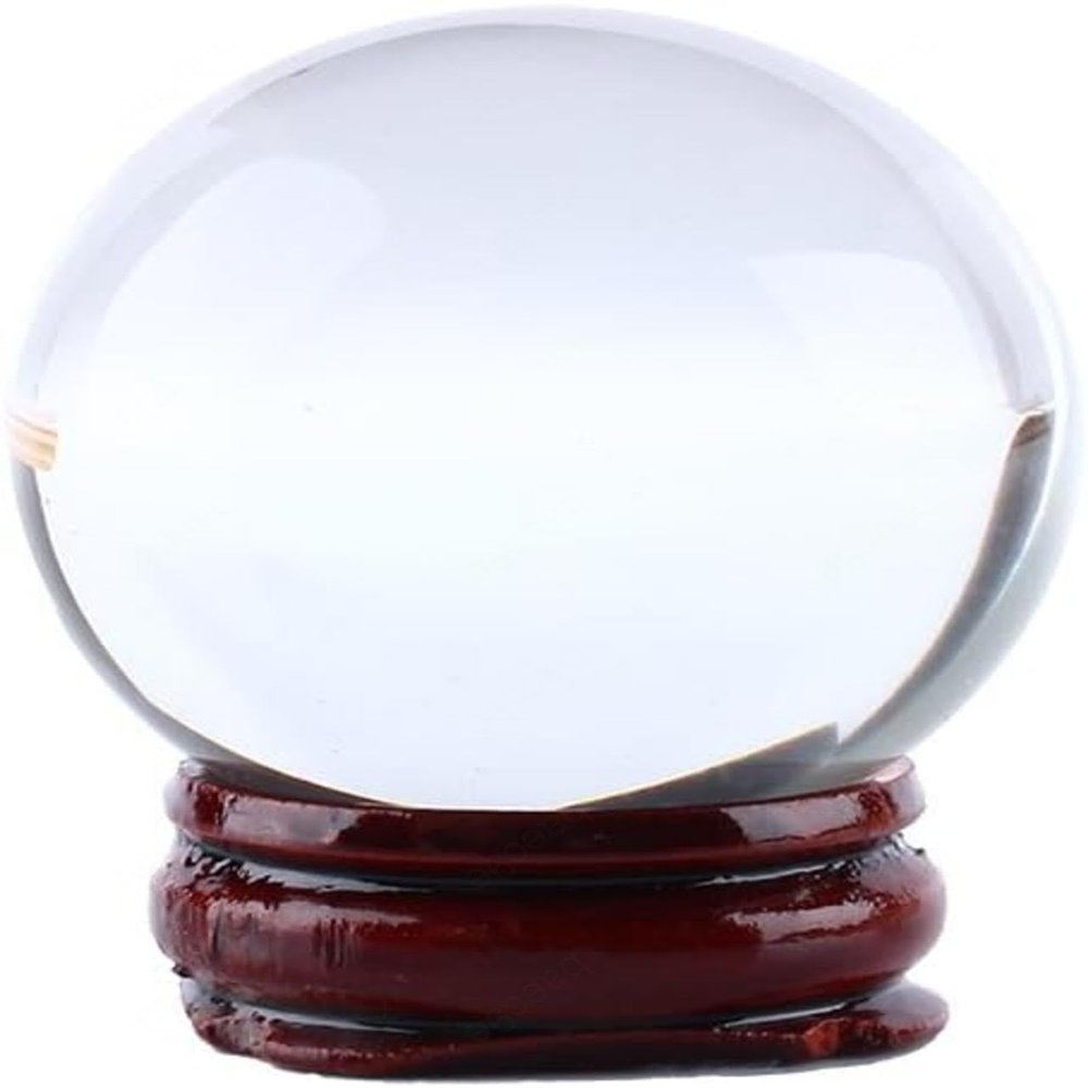 Clear Crystal Ball Asian Rare Quartz Magic Sphere with Stand Base, White, 90 mm