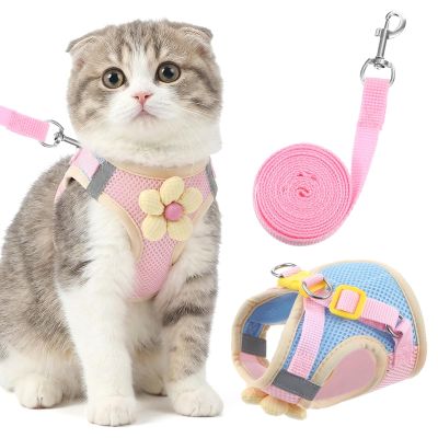 Adjustable Cat Harness with Leash - Pink