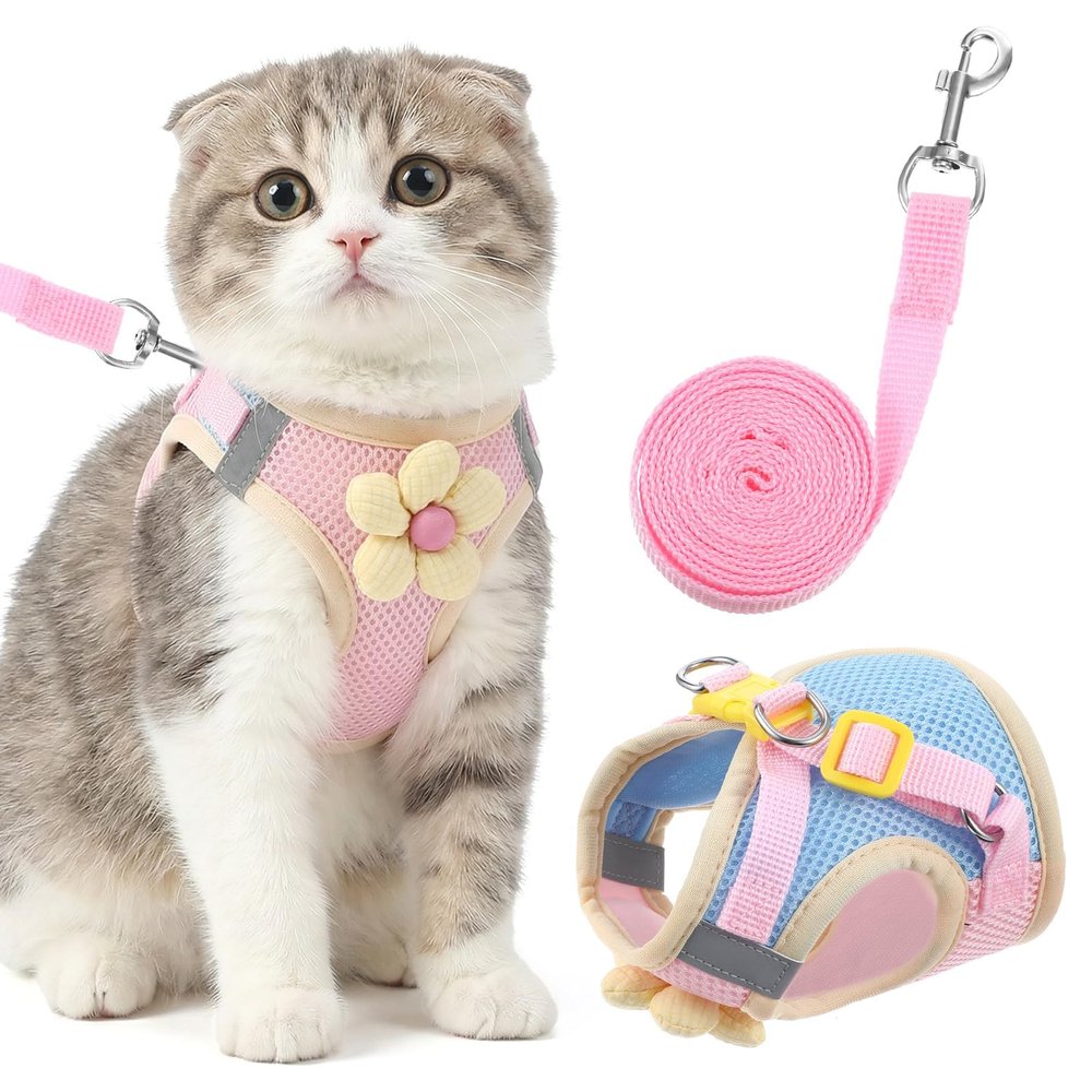 Adjustable Cat Harness with Leash - Pink