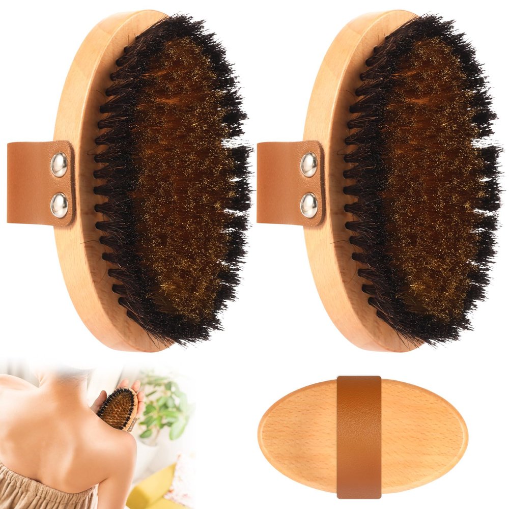 2-Pack Dry Body Brushes with Fine Copper Wires and Horsehair Bristles