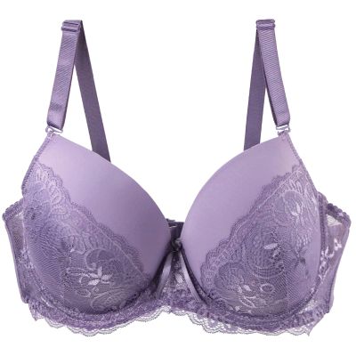 Women's Lace Shaping-Cup Bra with Adjustable Straps (Purple, 75E)