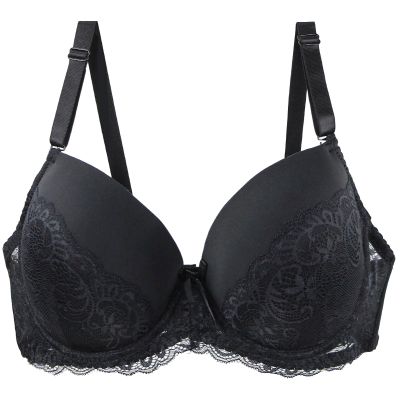 Generic Women's Sexy Lace Shaping-Cup Adjustable-Strap Large-Size Underwire Bra (Black, 85D)