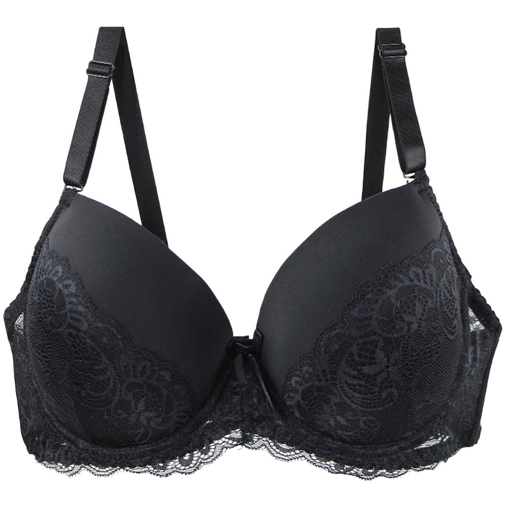 Generic Women's Sexy Lace Shaping-Cup Adjustable-Strap Large-Size Underwire Bra (Black, 85D)