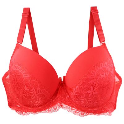 Generic Women's Sexy Lace Shaping-Cup Adjustable-Strap Large-Size Underwire Bra (Red, 95B)