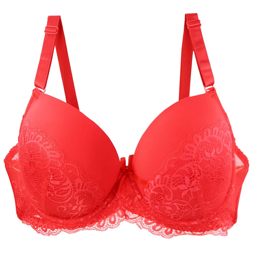 Generic Women's Sexy Lace Shaping-Cup Adjustable-Strap Large-Size Underwire Bra (Red, 95B)