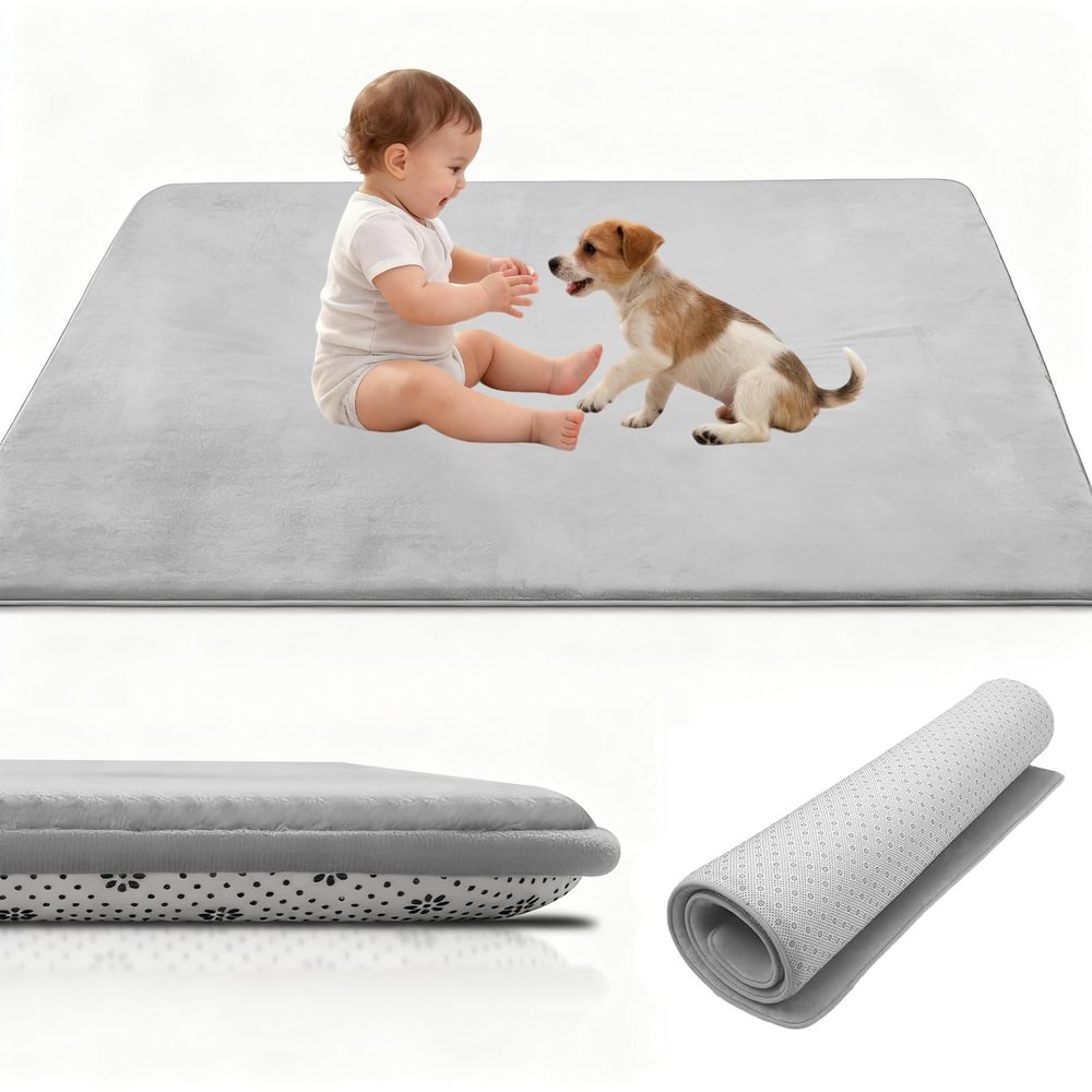 Atemrdsye Baby Crawling Mat 150 x 180 cm, Silver Gray, Extra Thick
