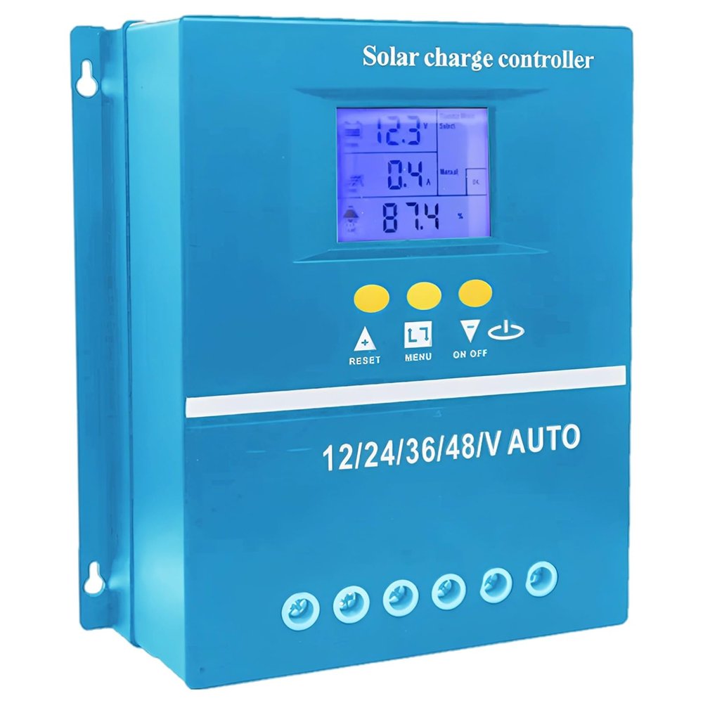 byepica 60 A Solar Charge Controller for 12 V, 24 V, 36 V, and 48 V Systems, LCD Display, Safety Protection, 18 x 19 x 7 cm