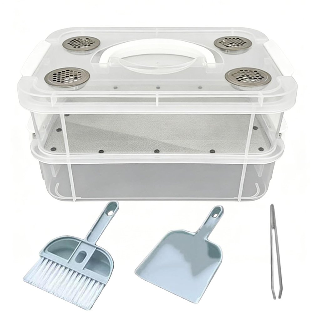 Mealworm Breeding Kit with Transparent Fine-Mesh Net and Vented Lid