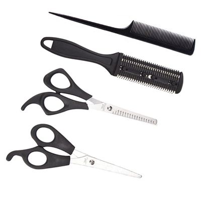 OSALADI 4-Piece Stainless Steel and Plastic Hair-Cutting Set with Scissors and Comb, Black