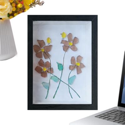 Huayeex Sea Glass Tabletop Picture Frame with Floral and Bird Motif