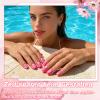 Short Square Press-On Nails with Pink Blooming Flowers, 24-Piece Set view 3