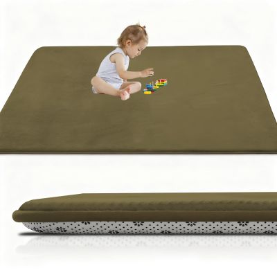 RxueSug Baby Crawling Mat, Soft Foam Play Rug, Non-Slip Coral Velvet, 120 x 150 x 2 cm, Army Green