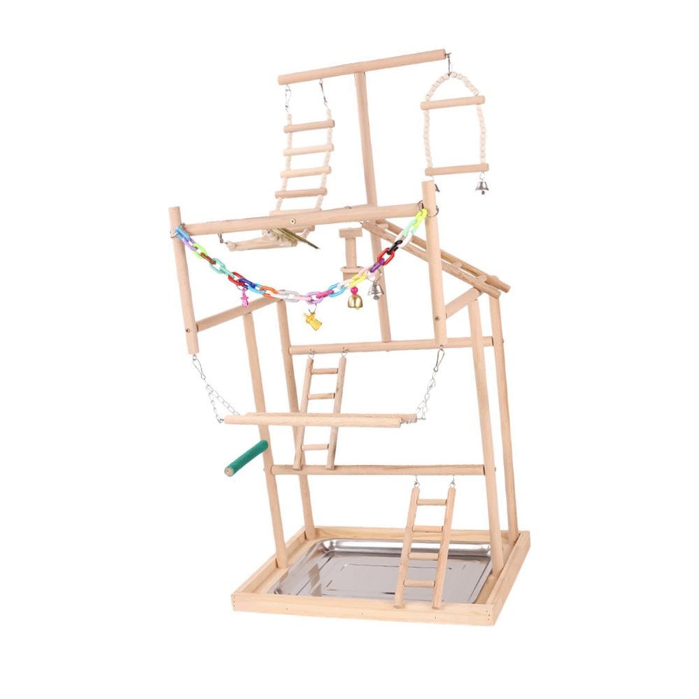 YIUPEDRFG Wooden Bird Playground with Ladder, Swing and Feeding Bowls