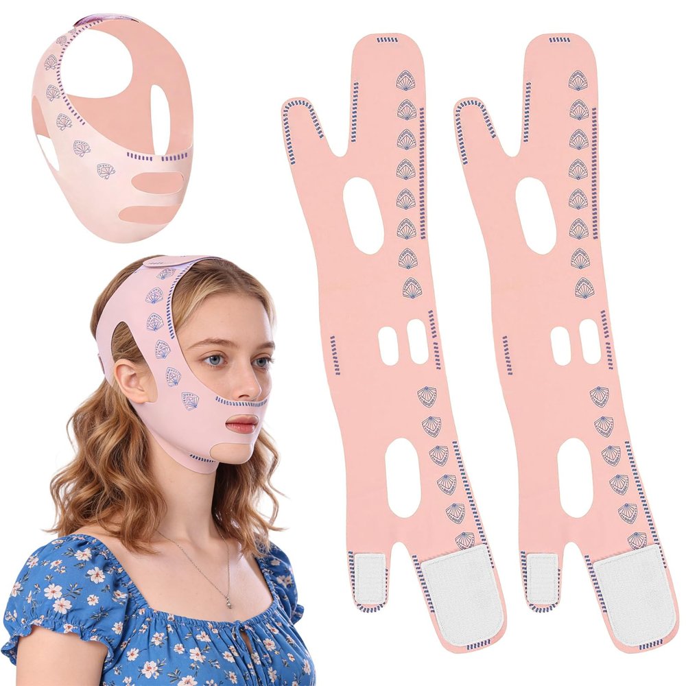2-Pack Reusable Double-Chin Mask, V-Shaped Face-Lifting Band