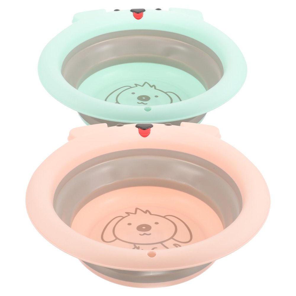 MAJORMENCH 2-Piece Foldable Baby Wash Basins, PP and Silicone, Cute Cartoon Design