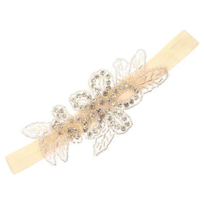 Beige Floral Headband for Children, Adjustable, Rhinestone