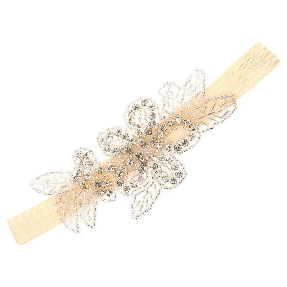 Beige Floral Headband for Children, Adjustable, Rhinestone