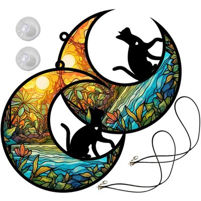 MILISTEN 2-Piece Cat Moon Acrylic Wall Decor