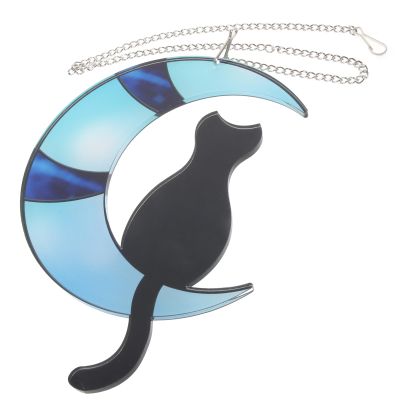 JECOMPRIS Moon Cat Glass Wall Hanging