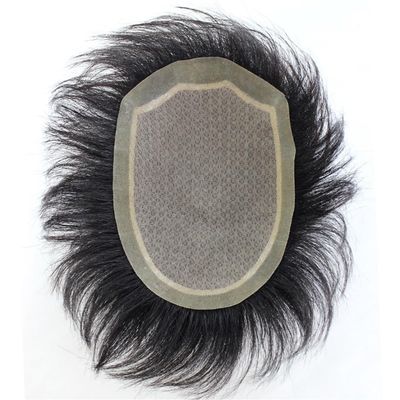 8-Inch Men's Human Hair Toupee with PU Around Clip-In Hairpiece, Fine Hairline (13 × 18)