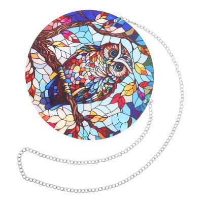HOUDERCO Owl Round Wall and Window Decor with Chain