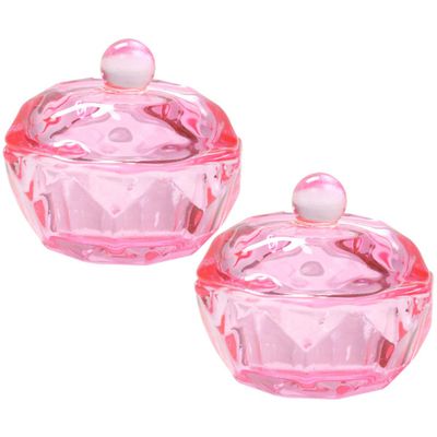 Pink Glass Dappen Dishes with Lids, 2-Pack, for Acrylic Monomer