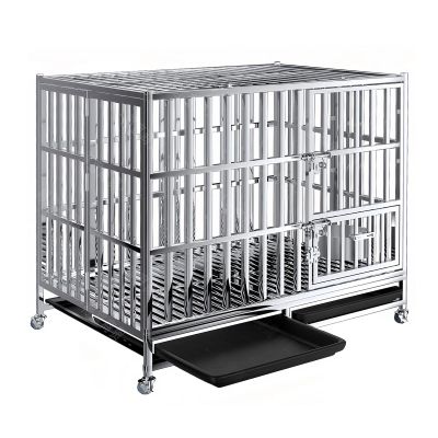 Large Dog Crate with Swivel Casters and Stainless Steel Tray, 3-Door Design (125" L x 79" W x 110" H)