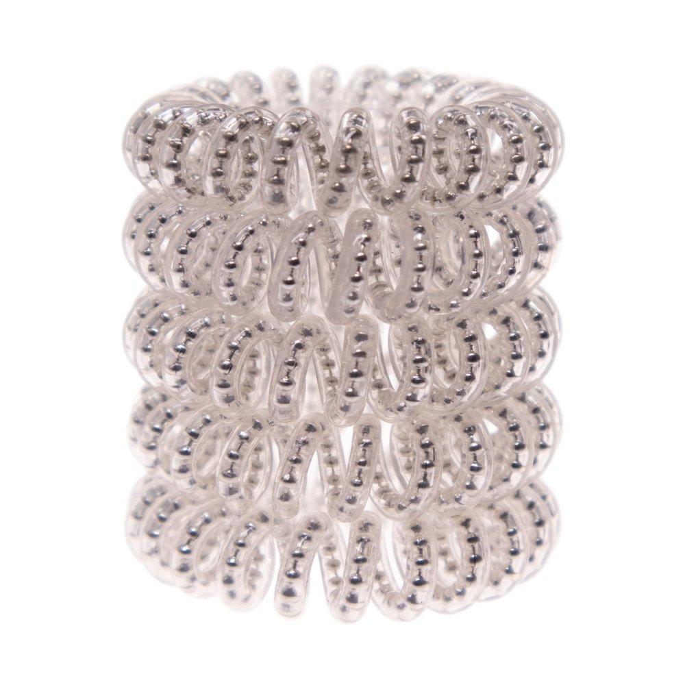 Specora Classic Spiral Hair Tie Transparent Pearls, 4 cm, 5-Pack, TPU