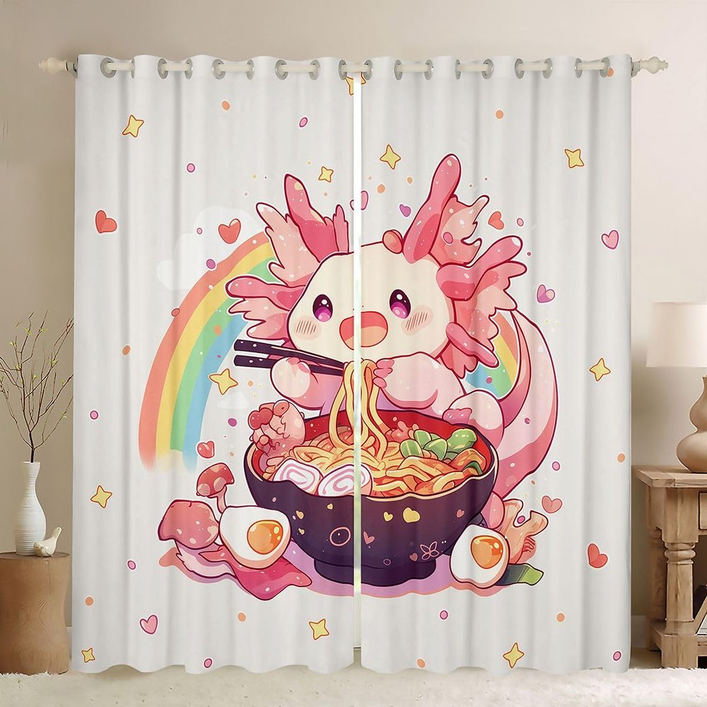 Homewish Cartoon Axolotl Girl Blackout Curtains, Japanese Ramen Design, 175 x 140 cm (H x W), 2 Panels