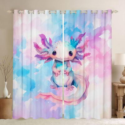 Homewish Cartoon Axolotl Blackout Curtains, 245 x 140 cm (H x W), Pink-Blue Gradient, 2 Panels