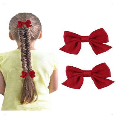 KONFEN 2-Piece Satin Hair Clip Set with Large Soft Bows, Red