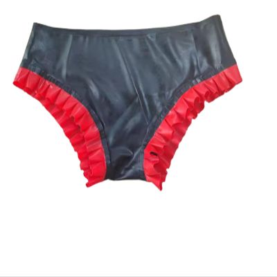 YKNICE Latex Cosplay Shorts, Sports Underwear, Black + Red, Size S
