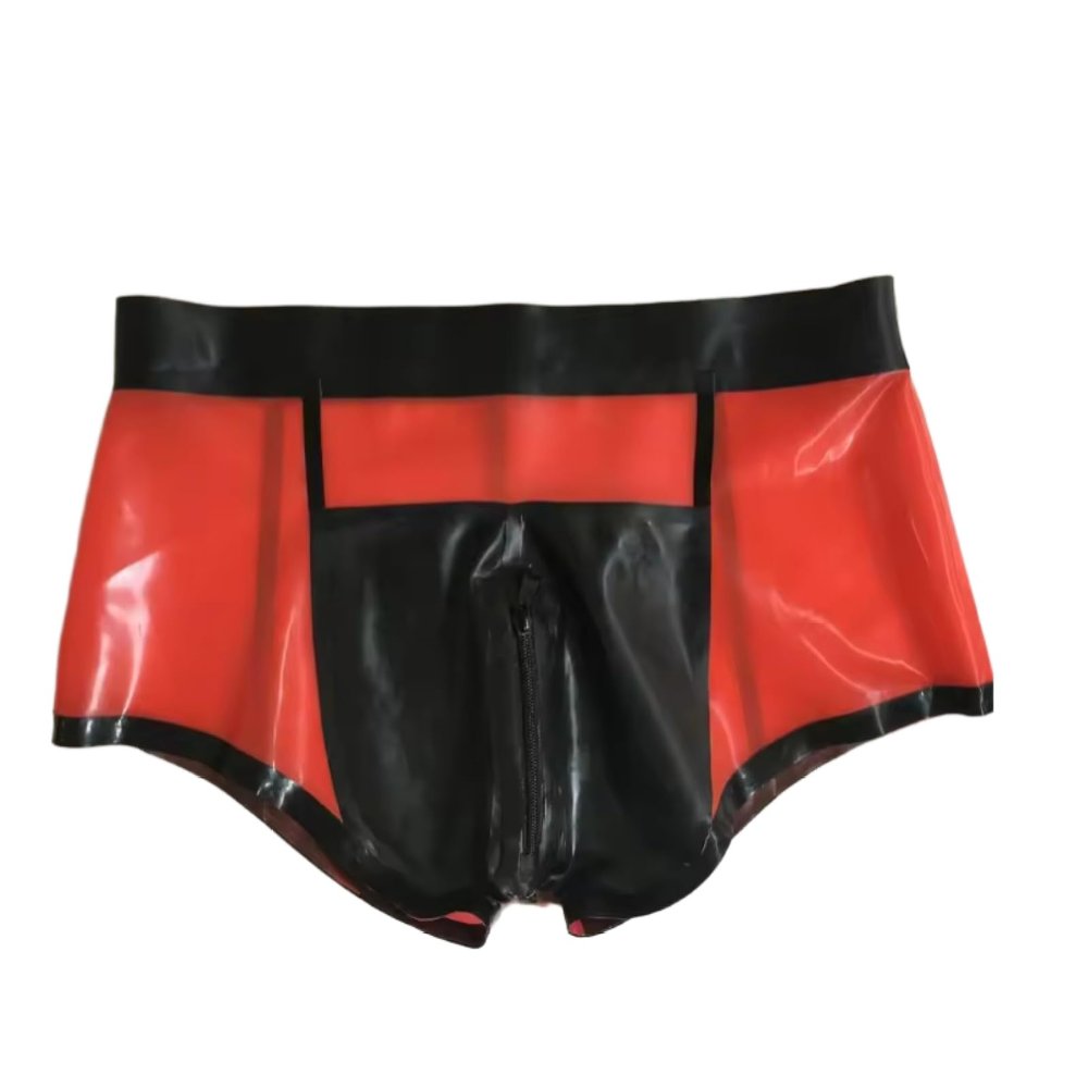 YKNICE Latex Rubber Bodysuit, Shorts and Pants Costume, Black + Red, Size M