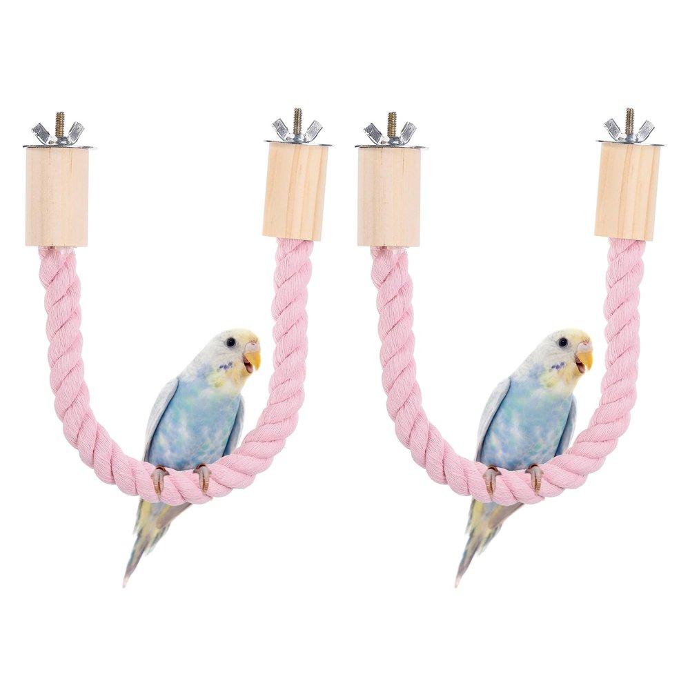 QUARKZMAN 2-Pack Bird Rope Perch Swing, 22 in, Pink, for Parrots, Parakeets & Budgies