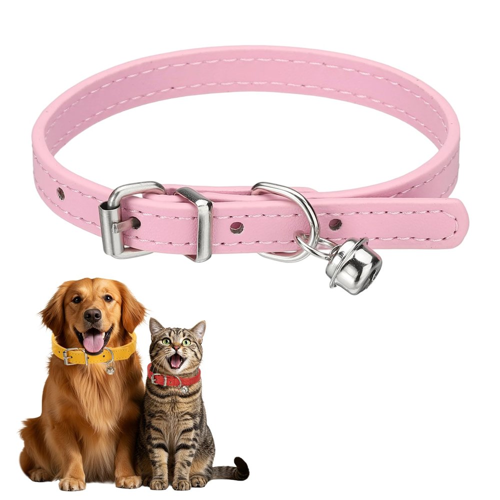 QUARKZMAN Cat Collar with Bell - Adjustable PU Leather
