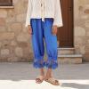 Anuedgis Y2K Women's Cropped Pajama Pants with Lace Trim, Elastic Waist, and Ruffles, A-Blue, Size 36 view 2