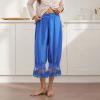 Anuedgis Y2K Women's Cropped Pajama Pants with Lace Trim, Elastic Waist, and Ruffles, A-Blue, Size 36 view 3