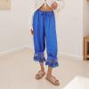 Anuedgis Y2K Women's Cropped Pajama Pants with Lace Trim, Elastic Waist, and Ruffles, A-Blue, Size 36 view 4