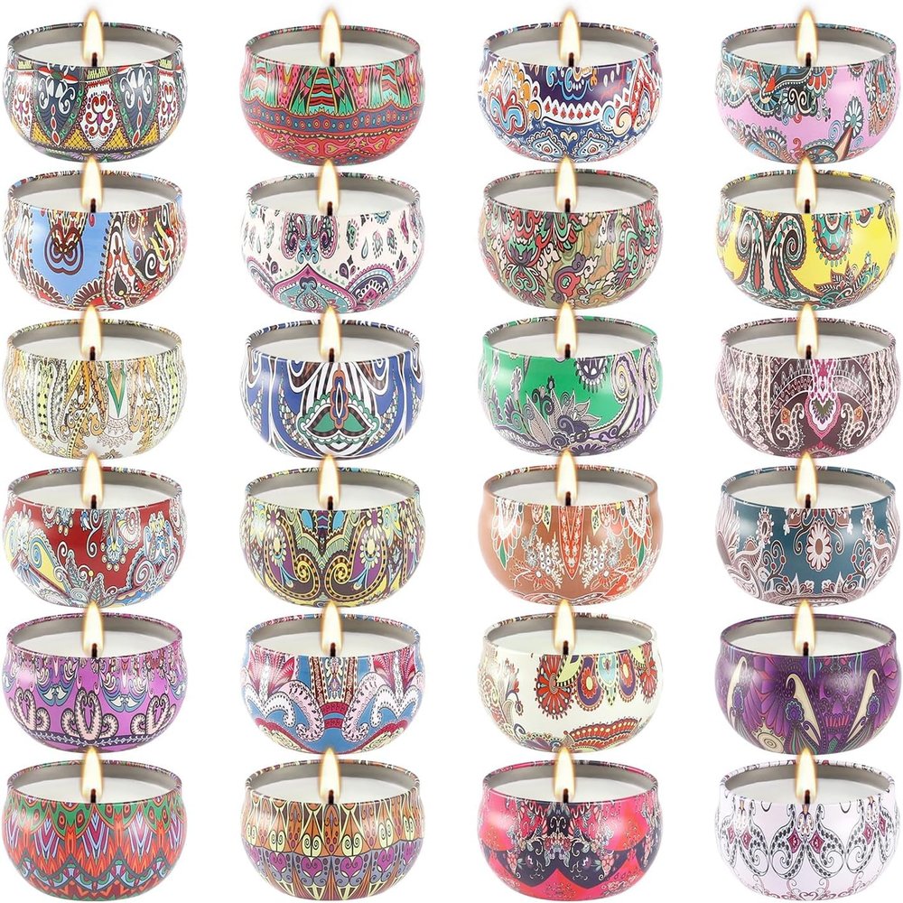 LIVEN 24-Piece Scented Candle Set, Soy Wax, Travel Tins, 70 ml